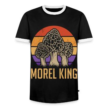 Morel King Mushrooms Collect Mushroom Pickers - Men's Ringer Shirt - black/white - Front - AI Model Female 172 light (172cm) & AI Model Male 178 light (178cm)