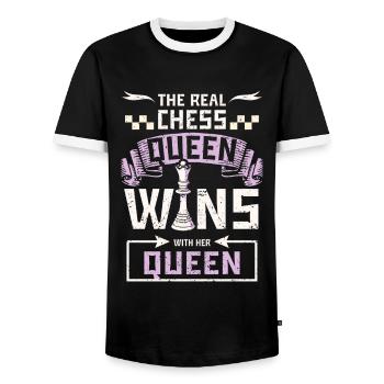 The real chess queen wins with her queen - Men's Ringer Shirt - black/white - Front - AI Model Female 172 light (172cm) & AI Model Male 178 light (178cm)