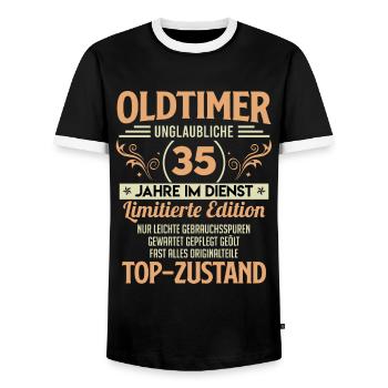 35 Dienstjahre Dienstjubiläum 35 Jahre - Männer Kontrast-T-Shirt - Schwarz/Weiß - Vorne - AI Model Female 172 light (172cm) & AI Model Male 178 light (178cm)