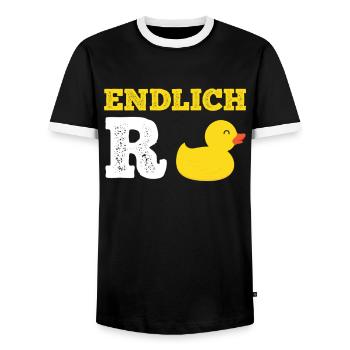 R Ente Renteneintritt Rentner - Männer Kontrast-T-Shirt - Schwarz/Weiß - Vorne - AI Model Female 172 light (172cm) & AI Model Male 178 light (178cm)