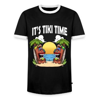 Tiki Head It's Tiki Time Hawaiian Hawaii Luau - Männer Kontrast-T-Shirt - Schwarz/Weiß - Vorne - AI Model Female 172 light (172cm) & AI Model Male 178 light (178cm)