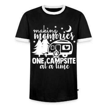 Camping Erinnerungen Wandershirt - Männer Kontrast-T-Shirt - Schwarz/Weiß - Vorne - AI Model Female 172 light (172cm) & AI Model Male 178 light (178cm)
