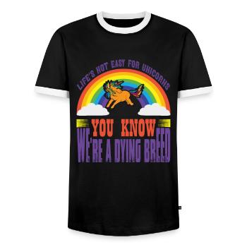 La vie n’est pas facile pour Unicorn Unicorn - T-shirt contrasté Homme - noir/blanc - Devant - AI Model Female 172 light (172cm) & AI Model Male 178 light (178cm)