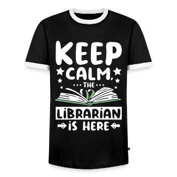 Keep calm the librarian is here - Männer Kontrast-T-Shirt - Schwarz/Weiß - Vorne - AI Model Female 172 light (172cm) & AI Model Male 178 light (178cm)