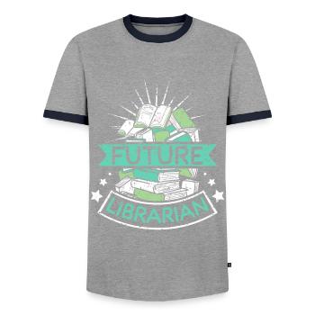 Futur librarian - Männer Kontrast-T-Shirt - Grau/Navy  - Vorne - AI Model Female 172 light (172cm) & AI Model Male 178 light (178cm)