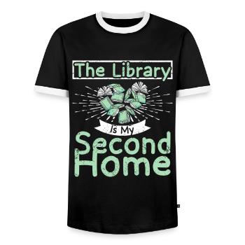 The Library is my second home - Männer Kontrast-T-Shirt - Schwarz/Weiß - Vorne - AI Model Female 172 light (172cm) & AI Model Male 178 light (178cm)