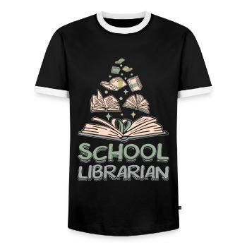 School librarian - Men's Ringer Shirt - black/white - Front - AI Model Female 172 light (172cm) & AI Model Male 178 light (178cm)