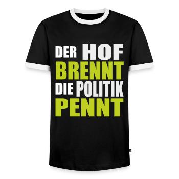 Der Hof Brennt Die Politik Pennt Landwirt Protest - Männer Kontrast-T-Shirt - Schwarz/Weiß - Vorne - AI Model Female 172 light (172cm) & AI Model Male 178 light (178cm)