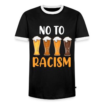 No to Raissismus Beer Wheat Beer Bavaria - Men's Ringer Shirt - black/white - Front - AI Model Female 172 light (172cm) & AI Model Male 178 light (178cm)