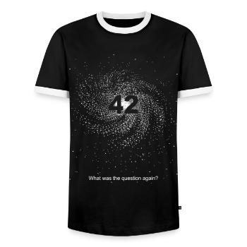 The Answer is 42 - what was the question again - Männer Kontrast-T-Shirt - Schwarz/Weiß - Vorne - AI Model Female 172 light (172cm) & AI Model Male 178 light (178cm)