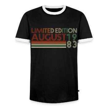 39. Geburtstag August Jahrgang 1983 Geschenkidee - Männer Kontrast-T-Shirt - Schwarz/Weiß - Vorne - AI Model Female 172 light (172cm) & AI Model Male 178 light (178cm)