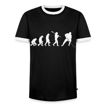 Eishockey Spieler Evolution - Männer Kontrast-T-Shirt - Schwarz/Weiß - Vorne - AI Model Female 172 light (172cm) & AI Model Male 178 light (178cm)