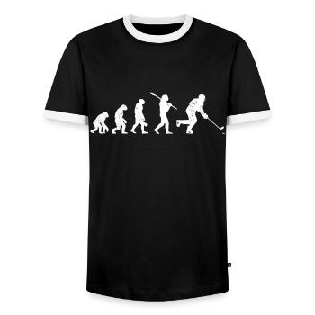 Eishockey Spieler Evolution - Männer Kontrast-T-Shirt - Schwarz/Weiß - Vorne - AI Model Female 172 light (172cm) & AI Model Male 178 light (178cm)