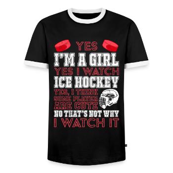 Je suis une fille et je regarde le hockey sur glace - T-shirt contrasté Homme - noir/blanc - Devant - AI Model Female 172 light (172cm) & AI Model Male 178 light (178cm)