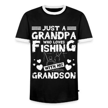 Grandpa loves fishing with his grandson - Männer Kontrast-T-Shirt - Schwarz/Weiß - Vorne - AI Model Female 172 light (172cm) & AI Model Male 178 light (178cm)