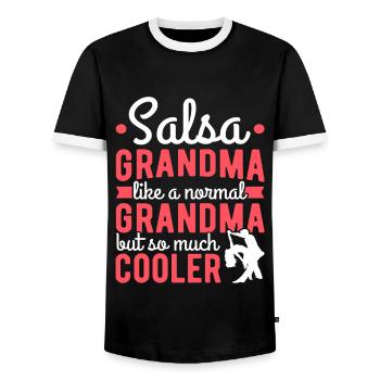 Salsa Grandma Much Cooler Latin Dance Salsa - Men's Ringer Shirt - black/white - Front - AI Model Female 172 light (172cm) & AI Model Male 178 light (178cm)