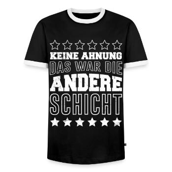 Arbeitskollege Schicht Kollege auf Schichtarbeit - Männer Kontrast-T-Shirt - Schwarz/Weiß - Vorne - AI Model Female 172 light (172cm) & AI Model Male 178 light (178cm)