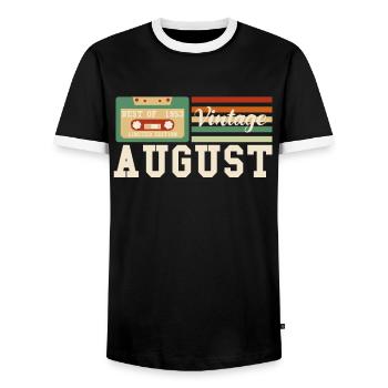 69th birthday August born 1953 Gift idea - Men's Ringer Shirt - black/white - Front - AI Model Female 172 light (172cm) & AI Model Male 178 light (178cm)