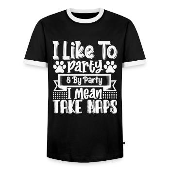 J’aime la fête avec la fête, je veux dire la sieste - T-shirt contrasté Homme - noir/blanc - Devant - AI Model Female 172 light (172cm) & AI Model Male 178 light (178cm)