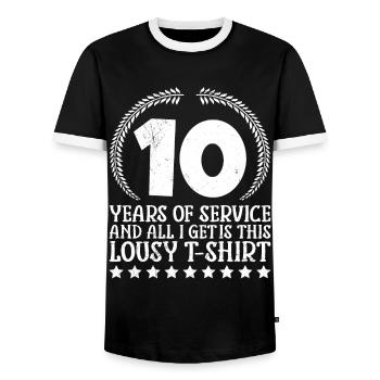 Service anniversary 10 years of service Anniversary - Men's Ringer Shirt - black/white - Front - AI Model Female 172 light (172cm) & AI Model Male 178 light (178cm)