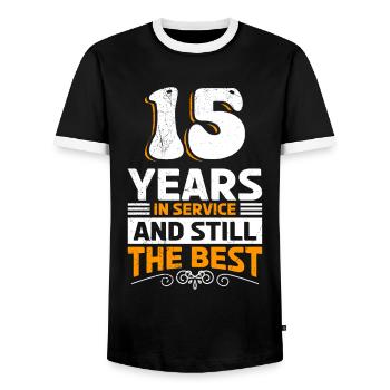 Company anniversary 15 years in service - Men's Ringer Shirt - black/white - Front - AI Model Female 172 light (172cm) & AI Model Male 178 light (178cm)