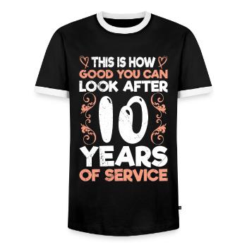 10e anniversaire de l’entreprise 10 ans de service - T-shirt contrasté Homme - noir/blanc - Devant - AI Model Female 172 light (172cm) & AI Model Male 178 light (178cm)