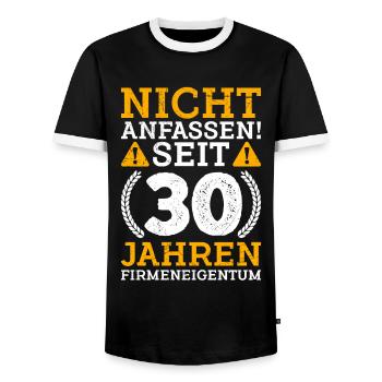 30 Jahre Firmeneigentum Dienstjubiläum 30 Jahre - Männer Kontrast-T-Shirt - Schwarz/Weiß - Vorne - AI Model Female 172 light (172cm) & AI Model Male 178 light (178cm)