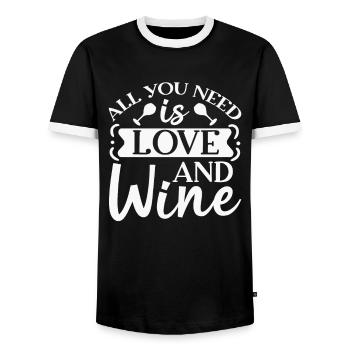 Tout ce dont vous avez besoin, c’est d’amour et de vin - T-shirt contrasté Homme - noir/blanc - Devant - AI Model Female 172 light (172cm) & AI Model Male 178 light (178cm)