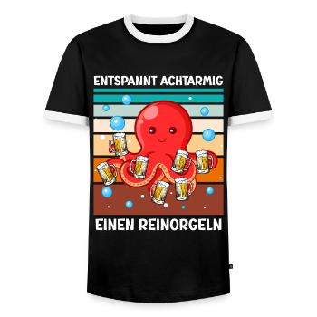 Entspannt achtarmig einen reinorgeln Bier - Männer Kontrast-T-Shirt - Schwarz/Weiß - Vorne - AI Model Female 172 light (172cm) & AI Model Male 178 light (178cm)