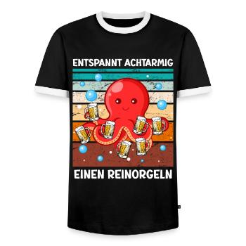 Entspannt achtarmig einen reinorgeln Bier - Männer Kontrast-T-Shirt - Schwarz/Weiß - Vorne - AI Model Female 172 light (172cm) & AI Model Male 178 light (178cm)