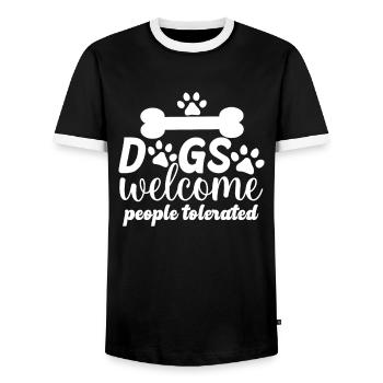 Les chiens accueillent les personnes tolérées - T-shirt contrasté Homme - noir/blanc - Devant - AI Model Female 172 light (172cm) & AI Model Male 178 light (178cm)