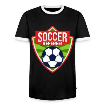 Football Referee - Men's Ringer Shirt - black/white - Front - AI Model Female 172 light (172cm) & AI Model Male 178 light (178cm)