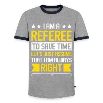 Referee is always right Shiri's verdict - Men's Ringer Shirt - grey/navy  - Front - AI Model Female 172 light (172cm) & AI Model Male 178 light (178cm)