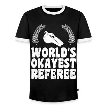 Worlds okayest Refeferee Referee - Men's Ringer Shirt - black/white - Front - AI Model Female 172 light (172cm) & AI Model Male 178 light (178cm)
