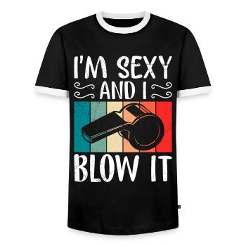 Je suis sexy & je le souffle dames arbitre - T-shirt contrasté Homme - noir/blanc - Devant - AI Model Female 172 light (172cm) & AI Model Male 178 light (178cm)