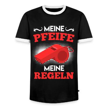 Meine Pfeife meine Regeln Schiedsrichter - Männer Kontrast-T-Shirt - Schwarz/Weiß - Vorne - AI Model Female 172 light (172cm) & AI Model Male 178 light (178cm)