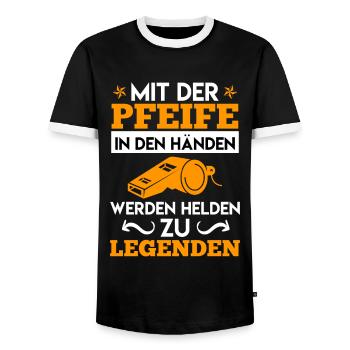 Mit der Pfeife in den Händen - Männer Kontrast-T-Shirt - Schwarz/Weiß - Vorne - AI Model Female 172 light (172cm) & AI Model Male 178 light (178cm)
