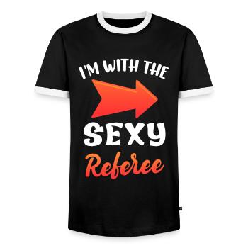 Wife of the judge's wife Shiri - Men's Ringer Shirt - black/white - Front - AI Model Female 172 light (172cm) & AI Model Male 178 light (178cm)
