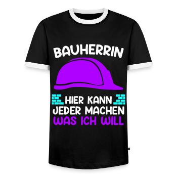 Bauherrin hier kann jeder machen was ich will - Männer Kontrast-T-Shirt - Schwarz/Weiß - Vorne - AI Model Female 172 light (172cm) & AI Model Male 178 light (178cm)