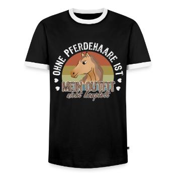 Ohne Pferdehaare ist mein Outfit für Reiter und - Männer Kontrast-T-Shirt - Schwarz/Weiß - Vorne - AI Model Female 172 light (172cm) & AI Model Male 178 light (178cm)