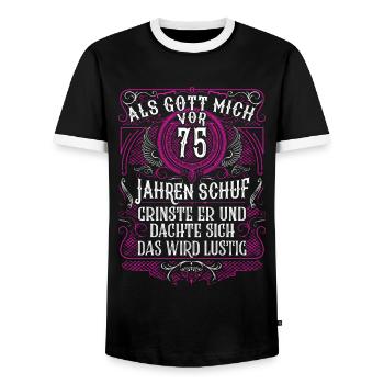 Als Gott mich vor 75 Jahren schuf 75. Geburtstag - Männer Kontrast-T-Shirt - Schwarz/Weiß - Vorne - AI Model Female 172 light (172cm) & AI Model Male 178 light (178cm)