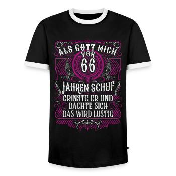 Als Gott mich vor 66 Jahren schuf 66. Geburtstag - Männer Kontrast-T-Shirt - Schwarz/Weiß - Vorne - AI Model Female 172 light (172cm) & AI Model Male 178 light (178cm)