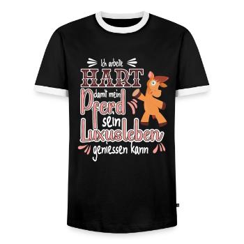 I work hard to make my horse for riders - Men's Ringer Shirt - black/white - Front - AI Model Female 172 light (172cm) & AI Model Male 178 light (178cm)