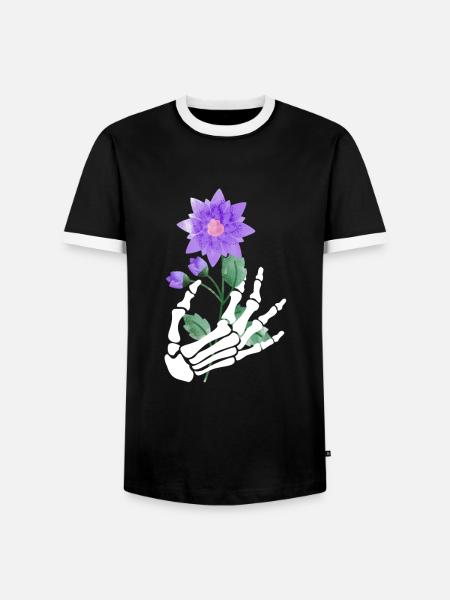 Blumen Deko Skelett Halloween - Männer Kontrast-T-Shirt - Schwarz/Weiß