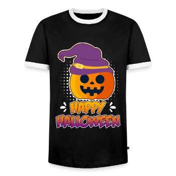 Halloween Kürbis Happy Halloween - Männer Kontrast-T-Shirt - Schwarz/Weiß - Vorne - AI Model Female 172 light (172cm) & AI Model Male 178 light (178cm)