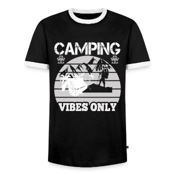 Camping Vibes - Men's Ringer Shirt - black/white - Front - AI Model Female 172 light (172cm) & AI Model Male 178 light (178cm)