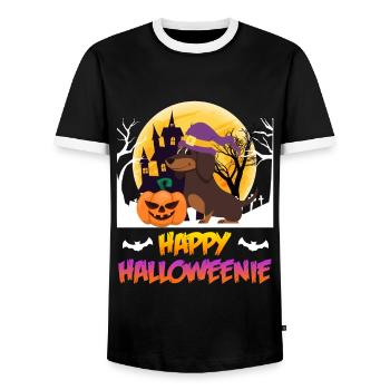 Happy Dachshund Dog Halloween - Men's Ringer Shirt - black/white - Front - AI Model Female 172 light (172cm) & AI Model Male 178 light (178cm)