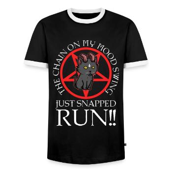 La chaîne sur mon swing d’humeur vient de claquer la course - T-shirt contrasté Homme - noir/blanc - Devant - AI Model Female 172 light (172cm) & AI Model Male 178 light (178cm)