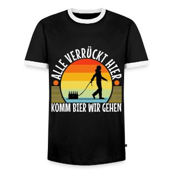 Alle verrückt hier komm Bier wir gehen - Männer Kontrast-T-Shirt - Schwarz/Weiß - Vorne - AI Model Female 172 light (172cm) & AI Model Male 178 light (178cm)