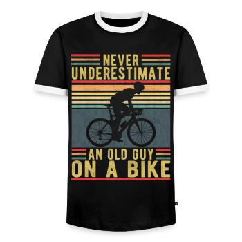 Never Underestimate An Old Guy On A Bike - Men's Ringer Shirt - black/white - Front - AI Model Female 172 light (172cm) & AI Model Male 178 light (178cm)